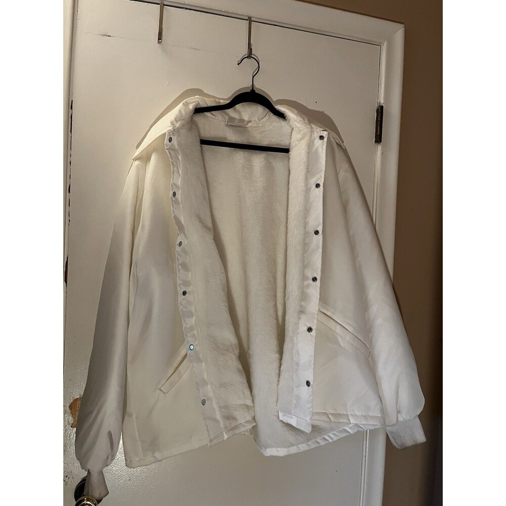 Vintage Gem Sportswear White Fleece-Lined Snap Front Coach Jacket XXL